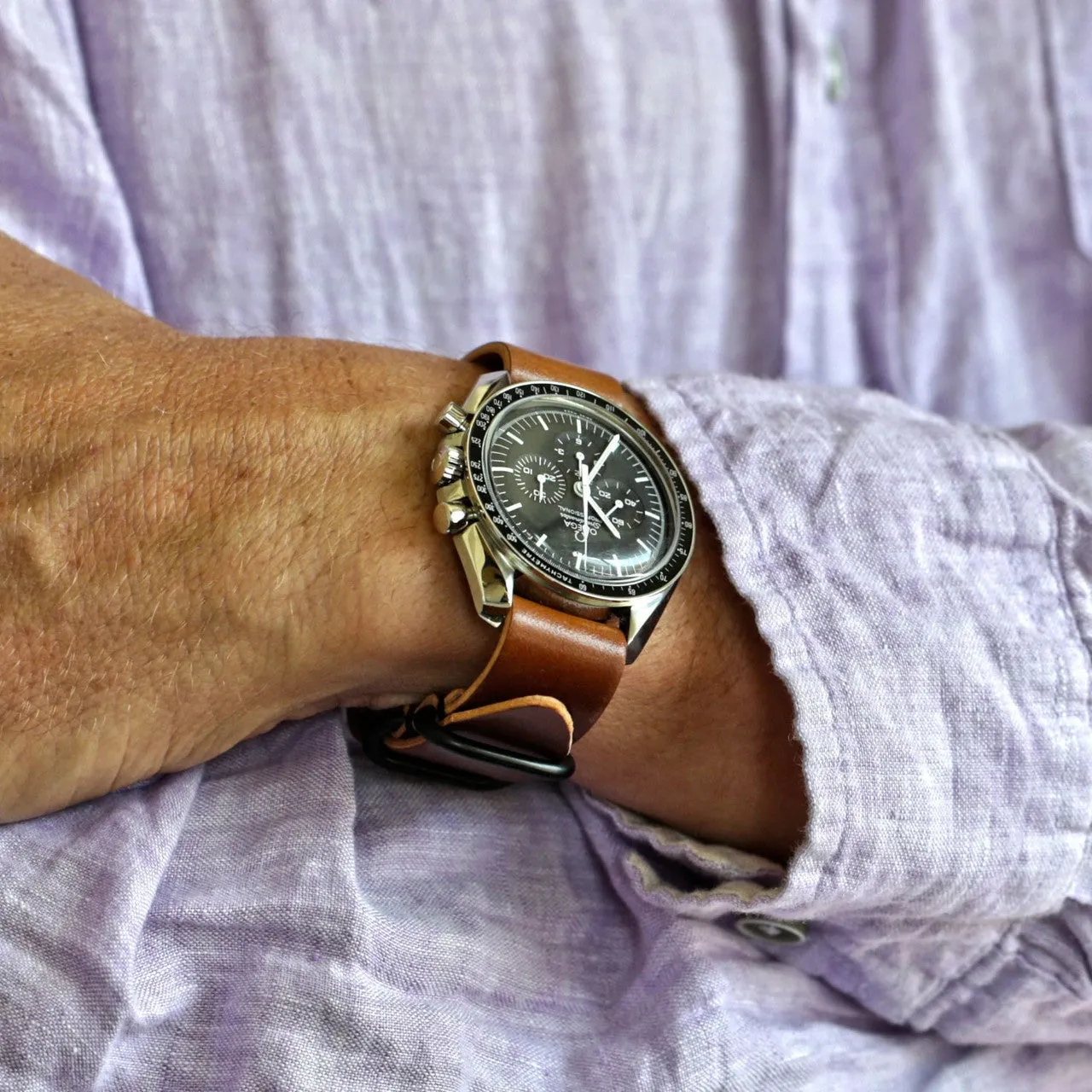 Shell Cordovan 1 Piece Military Leather Watch Strap - (PVD Buckle)