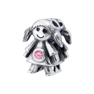 Silver Girl Doll Charm Bead
