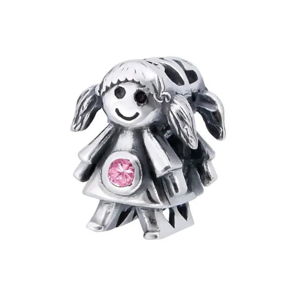 Silver Girl Doll Charm Bead
