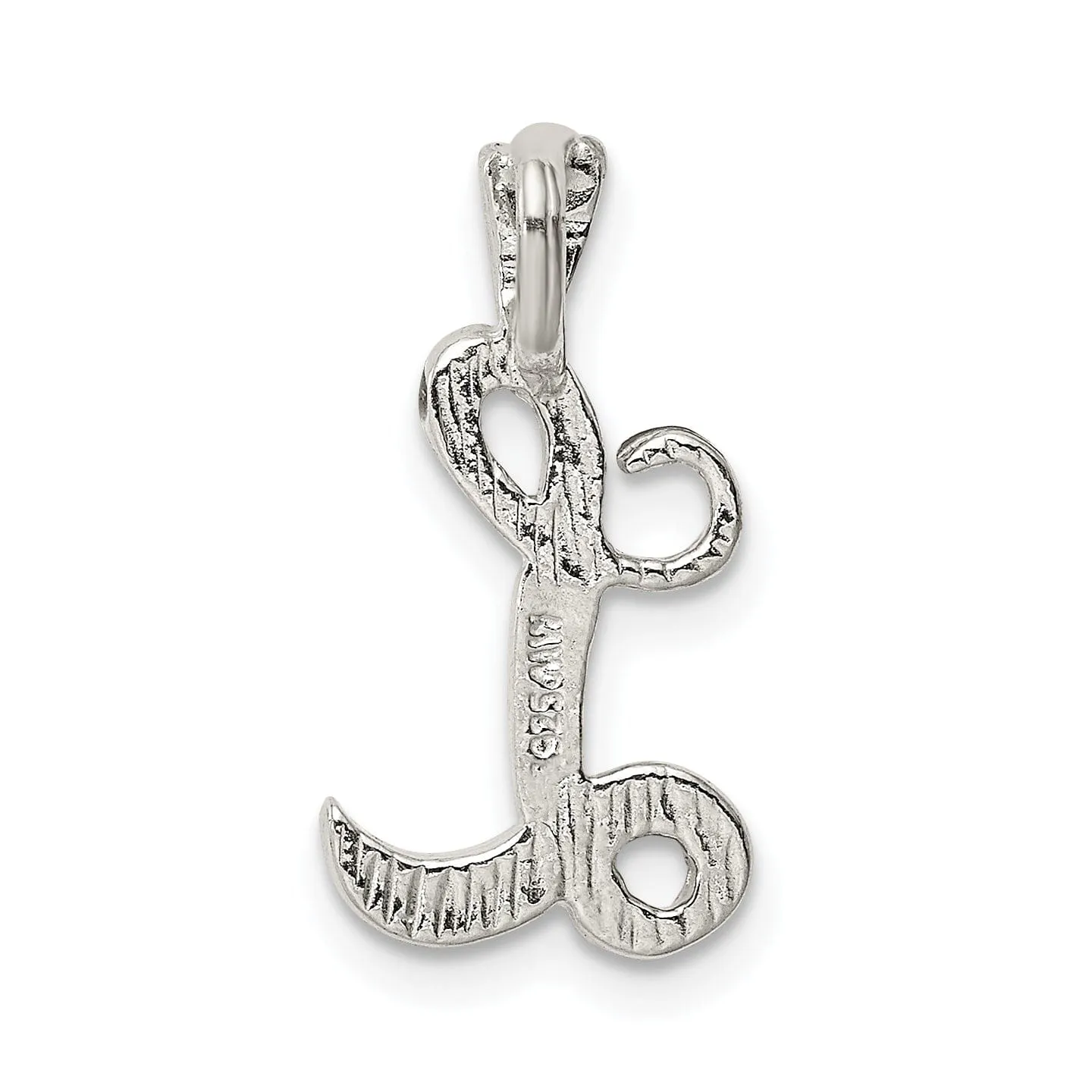 Silver Polished Textured Letter L Charm Pendant
