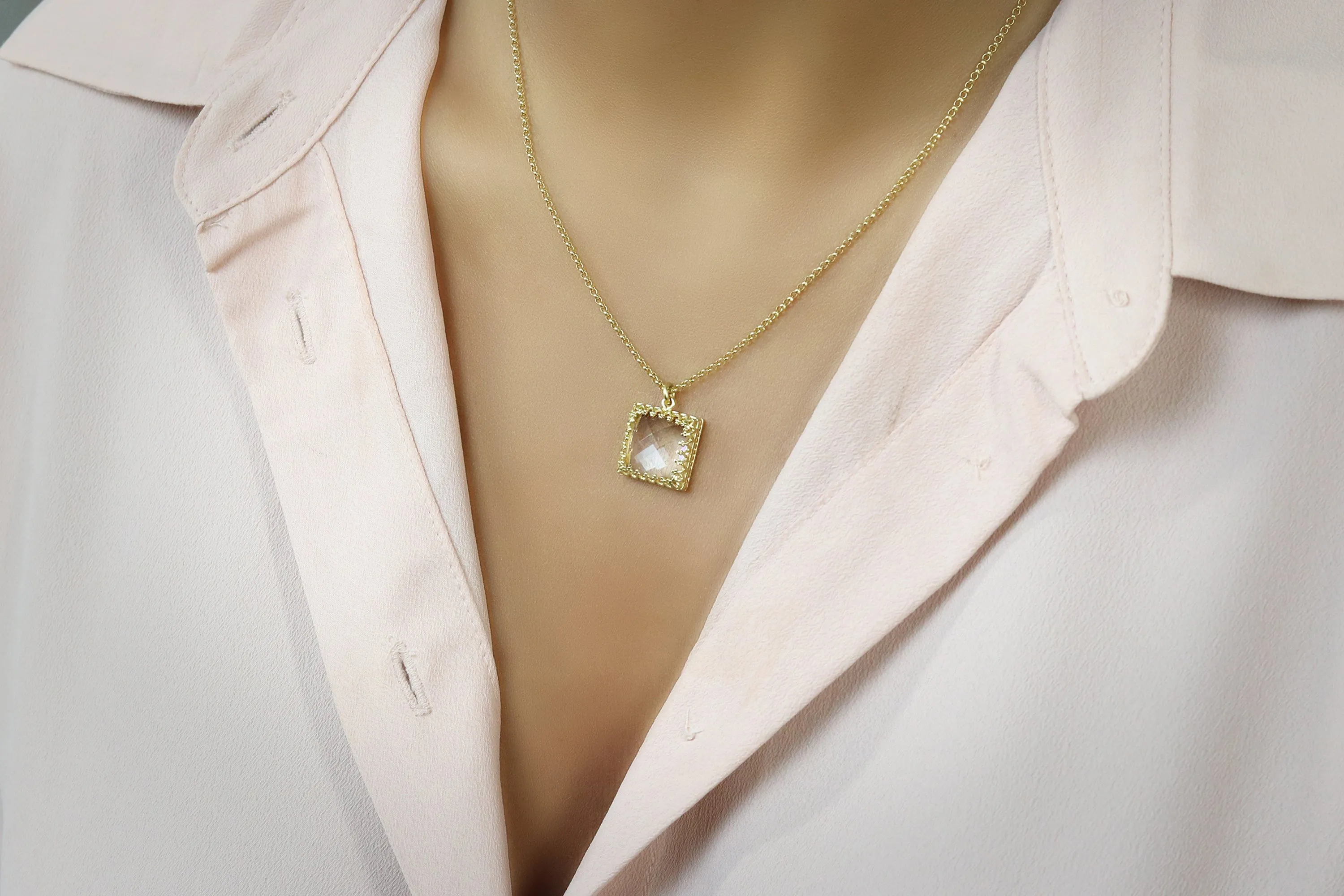 Simple Clear Quartz Necklace in Gold