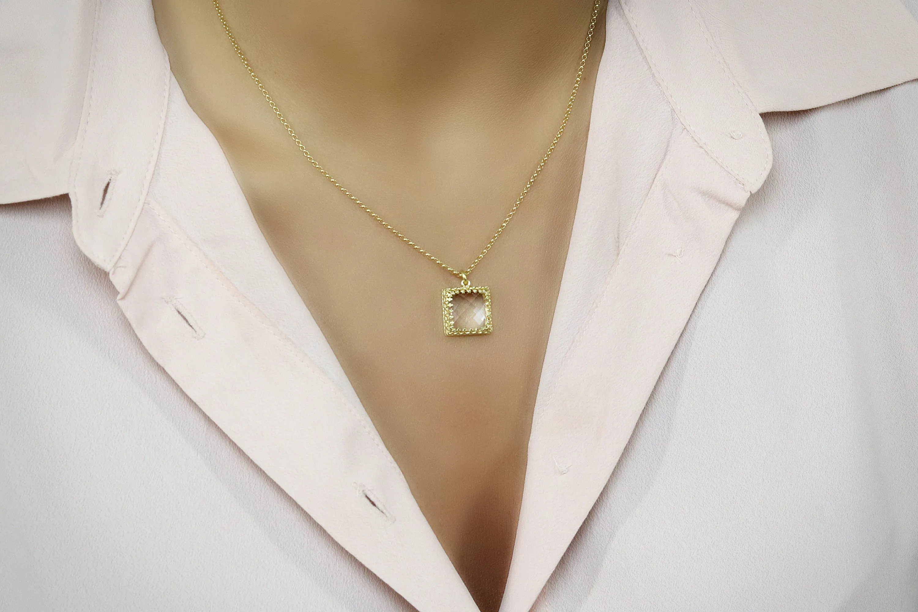 Simple Clear Quartz Necklace in Gold