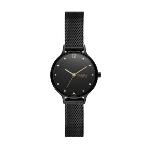 Skagen Anita Lille Three-Hand Black Stainless Steel Mesh Watch