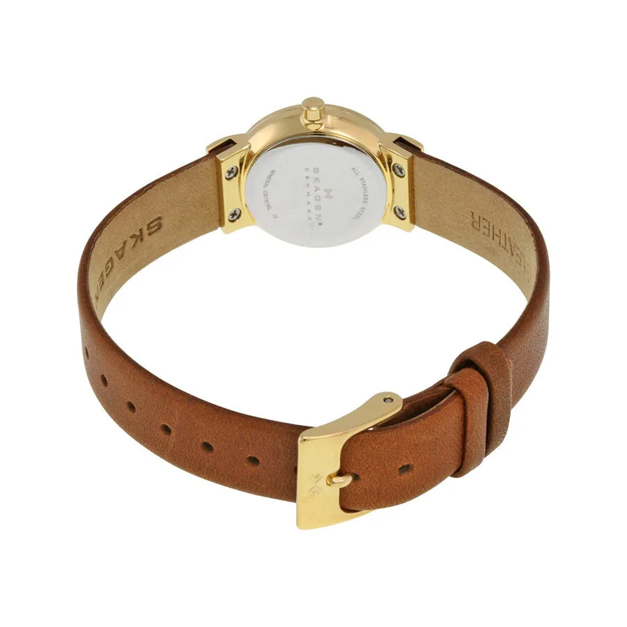 Skagen Freja Gold Dial Brown Saddle Leather Ladies Watch SKW2175