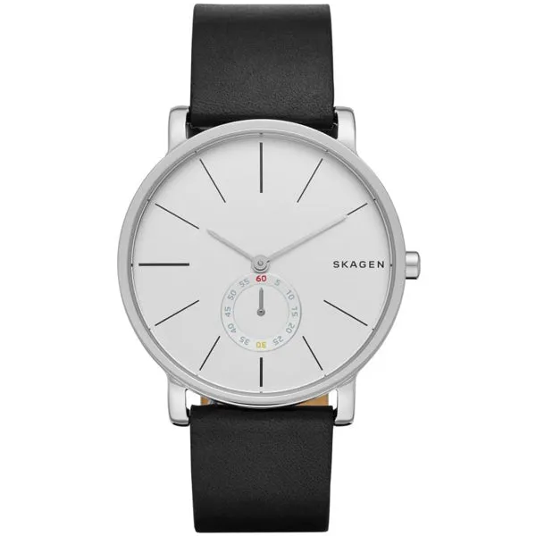 Skagen Hagen Black Leather Strap White Dial Quartz Watch for Ladies - SKW2435