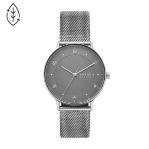 SKAGEN MENS RIIS THREE-HAND SILVER-TONE STEEL MESH WATCH