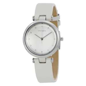 Skagen Tanja Silver Dial White Leather Ladies Watch SKW2517