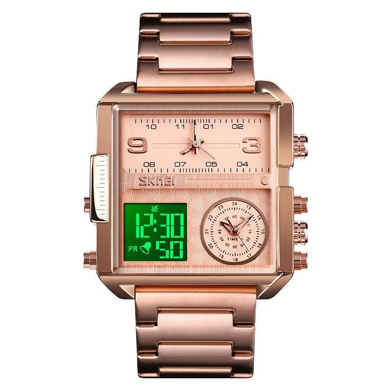 Skmei square 3 time Analog Digital 41mm dial watch for Men 1584 Original