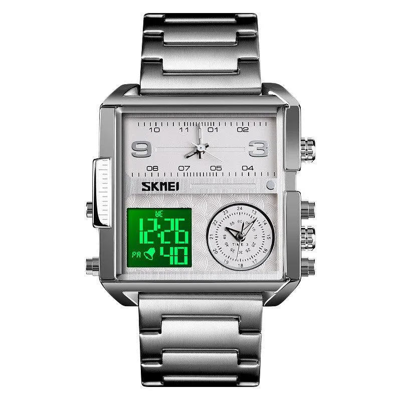Skmei square 3 time Analog Digital 41mm dial watch for Men 1584 Original