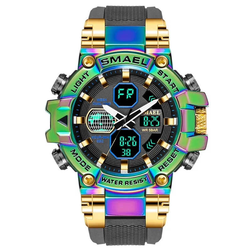 SMAEL Brand Men&#39;s Sports Fashion Fitness Watch Dual Display Analog Digital Wristwatches Men Waterproof Colorful Military Watches