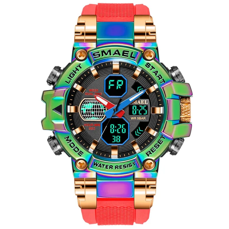 SMAEL Brand Men&#39;s Sports Fashion Fitness Watch Dual Display Analog Digital Wristwatches Men Waterproof Colorful Military Watches