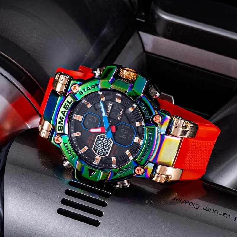SMAEL Brand Men&#39;s Sports Fashion Fitness Watch Dual Display Analog Digital Wristwatches Men Waterproof Colorful Military Watches