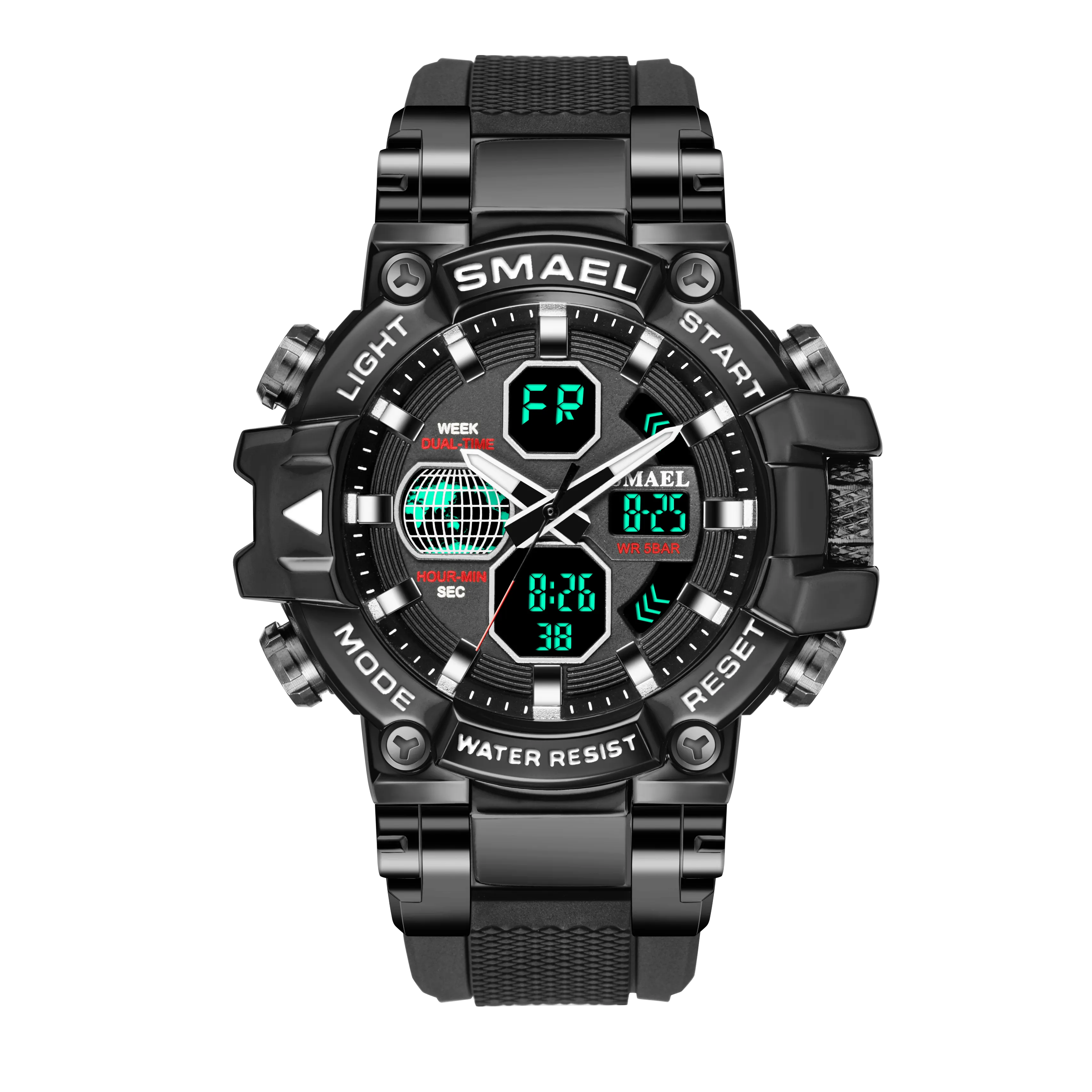 SMAEL Brand Men&#39;s Sports Fashion Fitness Watch Dual Display Analog Digital Wristwatches Men Waterproof Colorful Military Watches