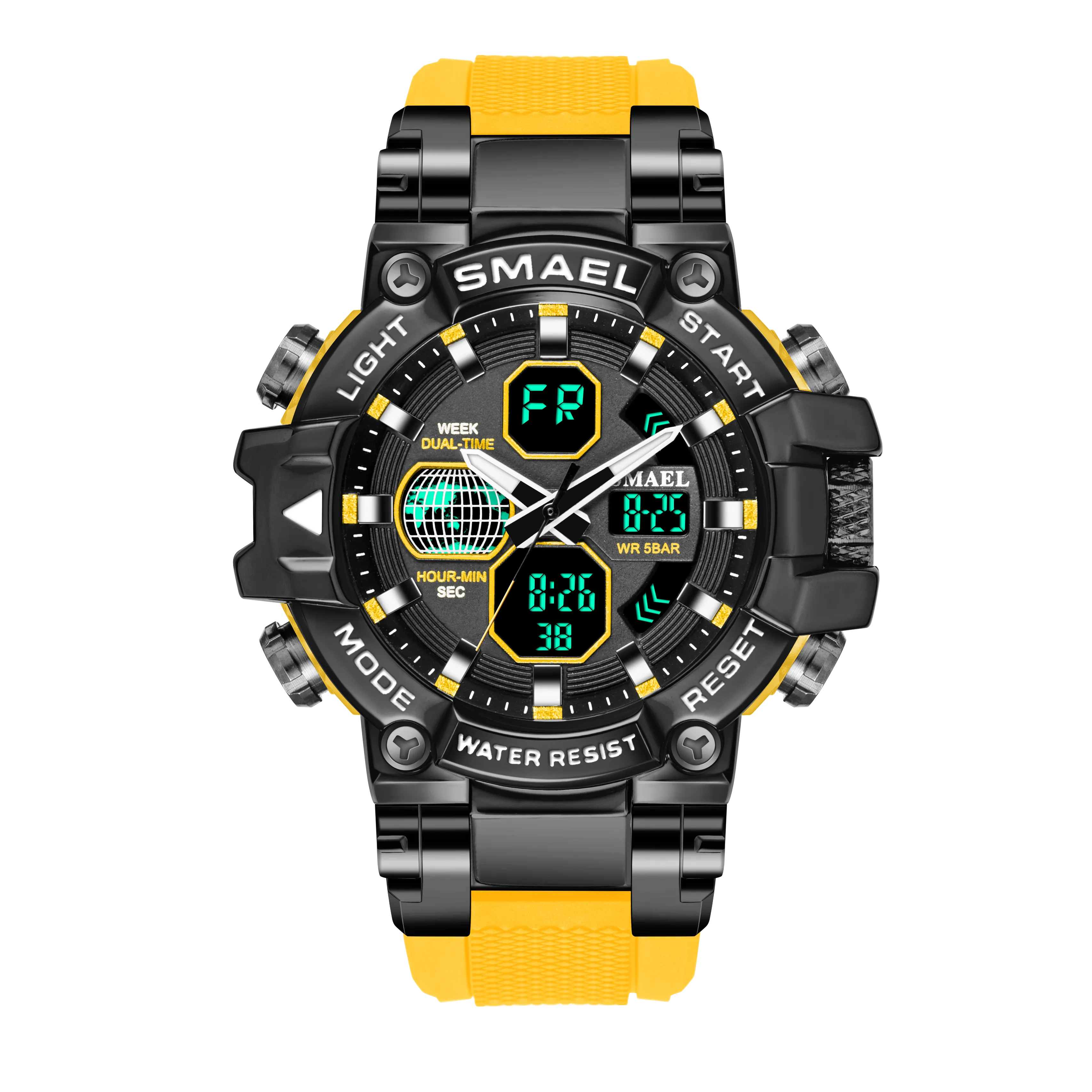 SMAEL Brand Men&#39;s Sports Fashion Fitness Watch Dual Display Analog Digital Wristwatches Men Waterproof Colorful Military Watches