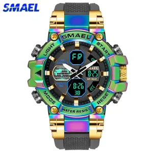 SMAEL Brand Men&#39;s Sports Fashion Fitness Watch Dual Display Analog Digital Wristwatches Men Waterproof Colorful Military Watches
