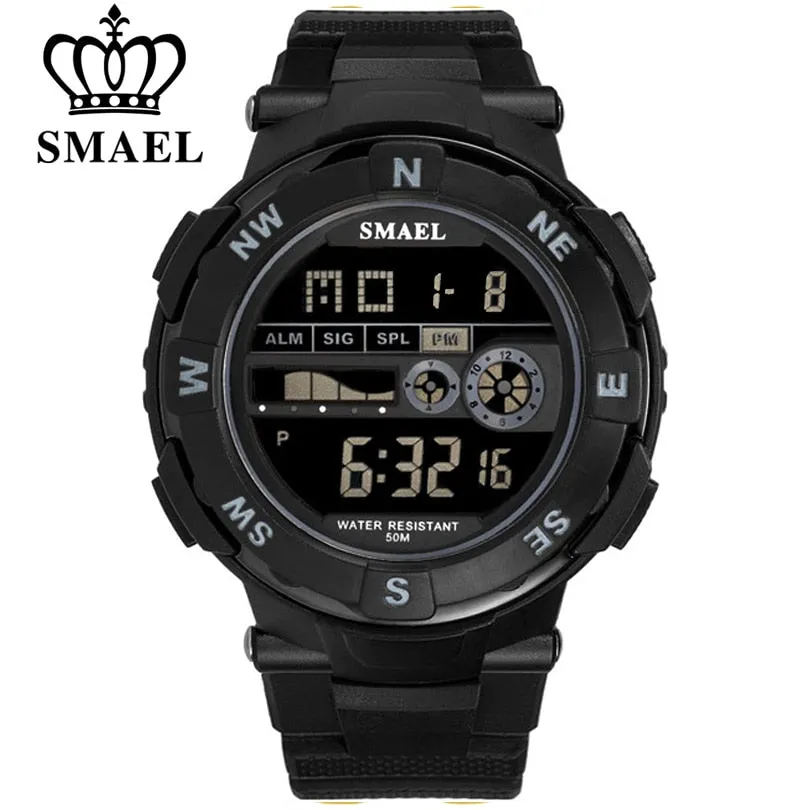 SMAEL Brand Mens Sports Watches Waterproof Digital LED Military Watch Men Fashion Casual Electronics Wristwatches Digital Clock