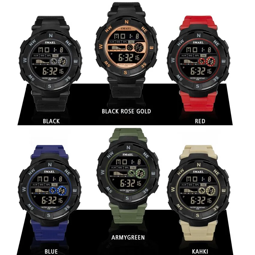 SMAEL Brand Mens Sports Watches Waterproof Digital LED Military Watch Men Fashion Casual Electronics Wristwatches Digital Clock