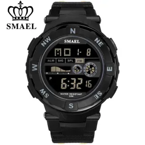 SMAEL Brand Mens Sports Watches Waterproof Digital LED Military Watch Men Fashion Casual Electronics Wristwatches Digital Clock
