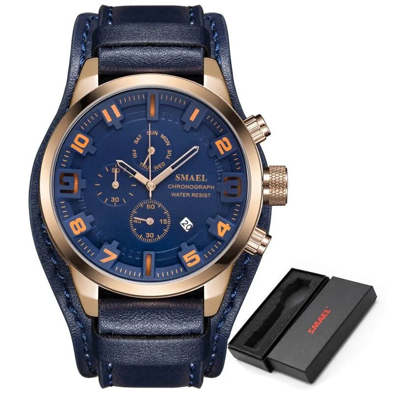 SMAEL Casual Sport Watches Men Top Brand Luxury Fashion Business Chronograph Leather Quartz Watch Date Waterproof Wristwatch
