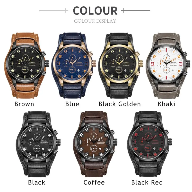 SMAEL Casual Sport Watches Men Top Brand Luxury Fashion Business Chronograph Leather Quartz Watch Date Waterproof Wristwatch