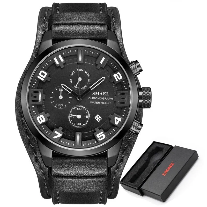 SMAEL Casual Sport Watches Men Top Brand Luxury Fashion Business Chronograph Leather Quartz Watch Date Waterproof Wristwatch