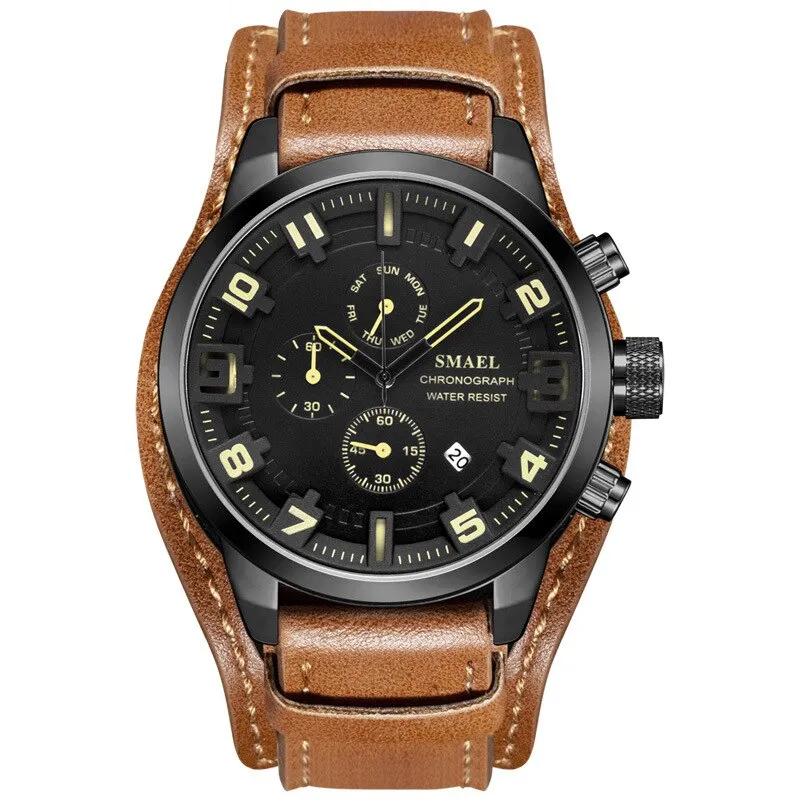 SMAEL Casual Sport Watches Men Top Brand Luxury Fashion Business Chronograph Leather Quartz Watch Date Waterproof Wristwatch