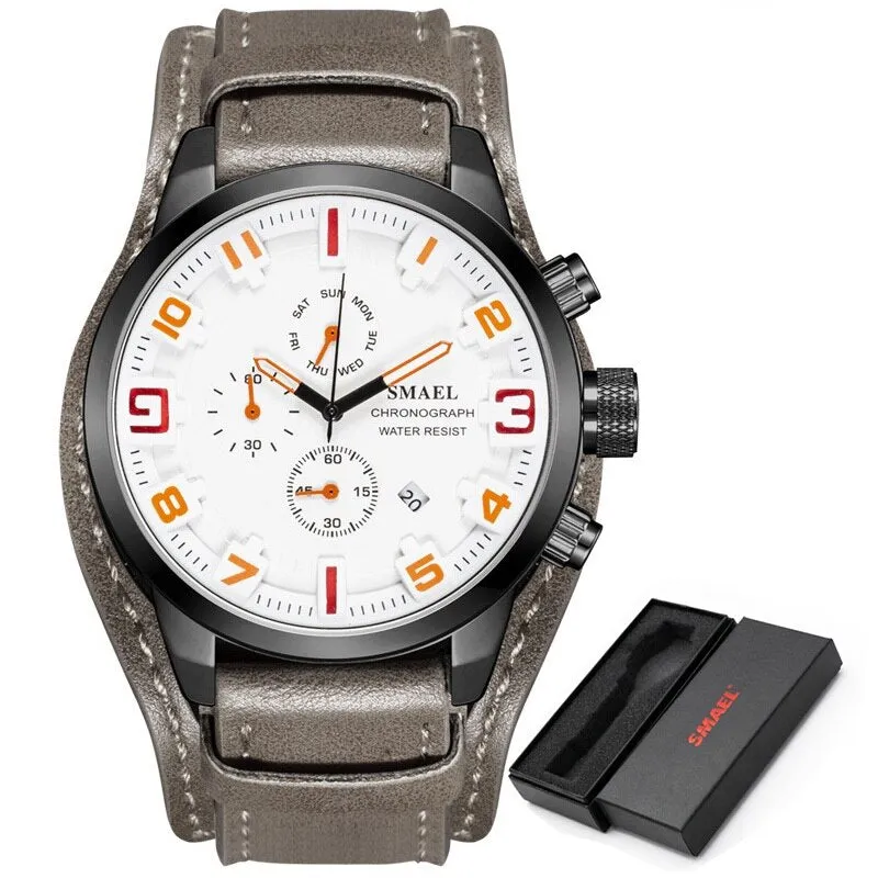 SMAEL Casual Sport Watches Men Top Brand Luxury Fashion Business Chronograph Leather Quartz Watch Date Waterproof Wristwatch