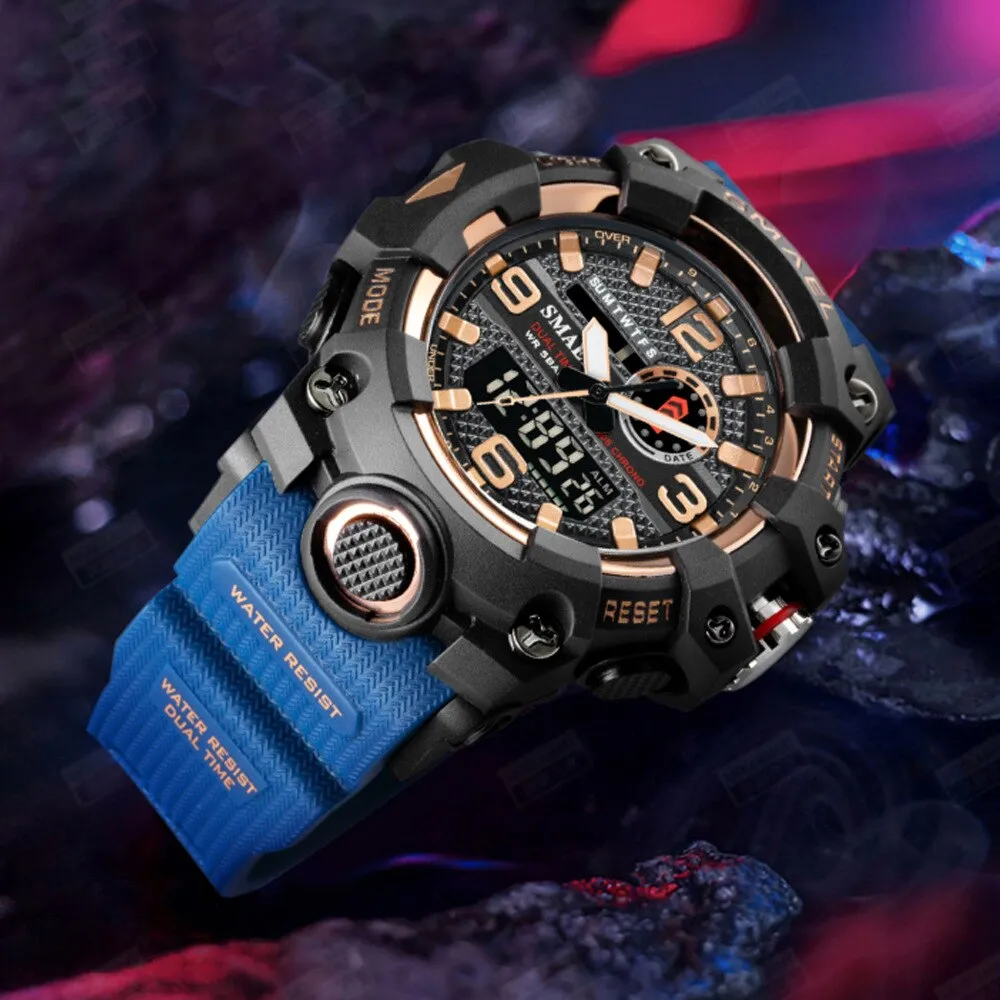 SMAEL Digital Men Military Watches Dual Time Waterproof Luxury Top Brand Watch Men&#39;s Sports LED Quartz Analog Wristwatches Male