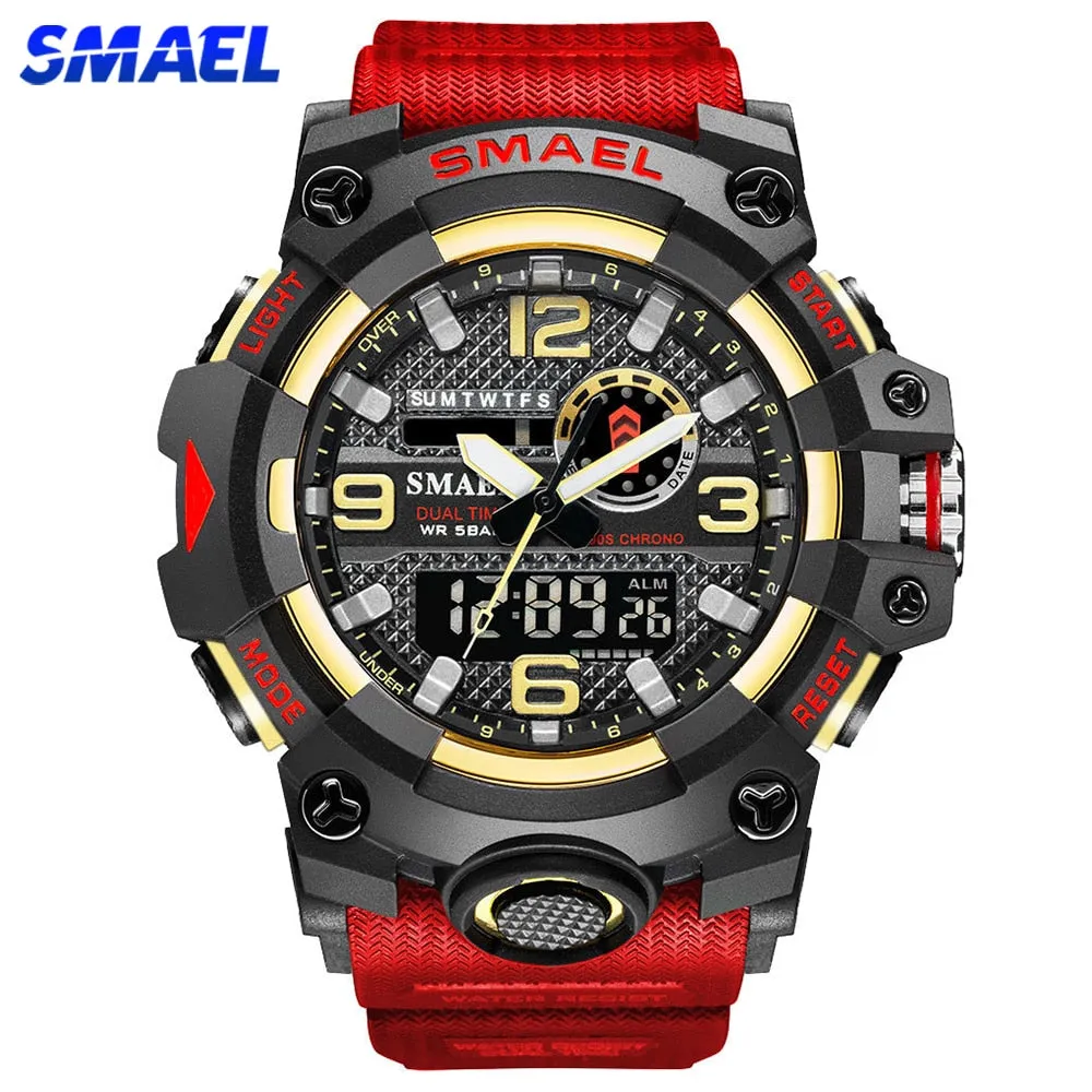 SMAEL Digital Men Military Watches Dual Time Waterproof Luxury Top Brand Watch Men&#39;s Sports LED Quartz Analog Wristwatches Male