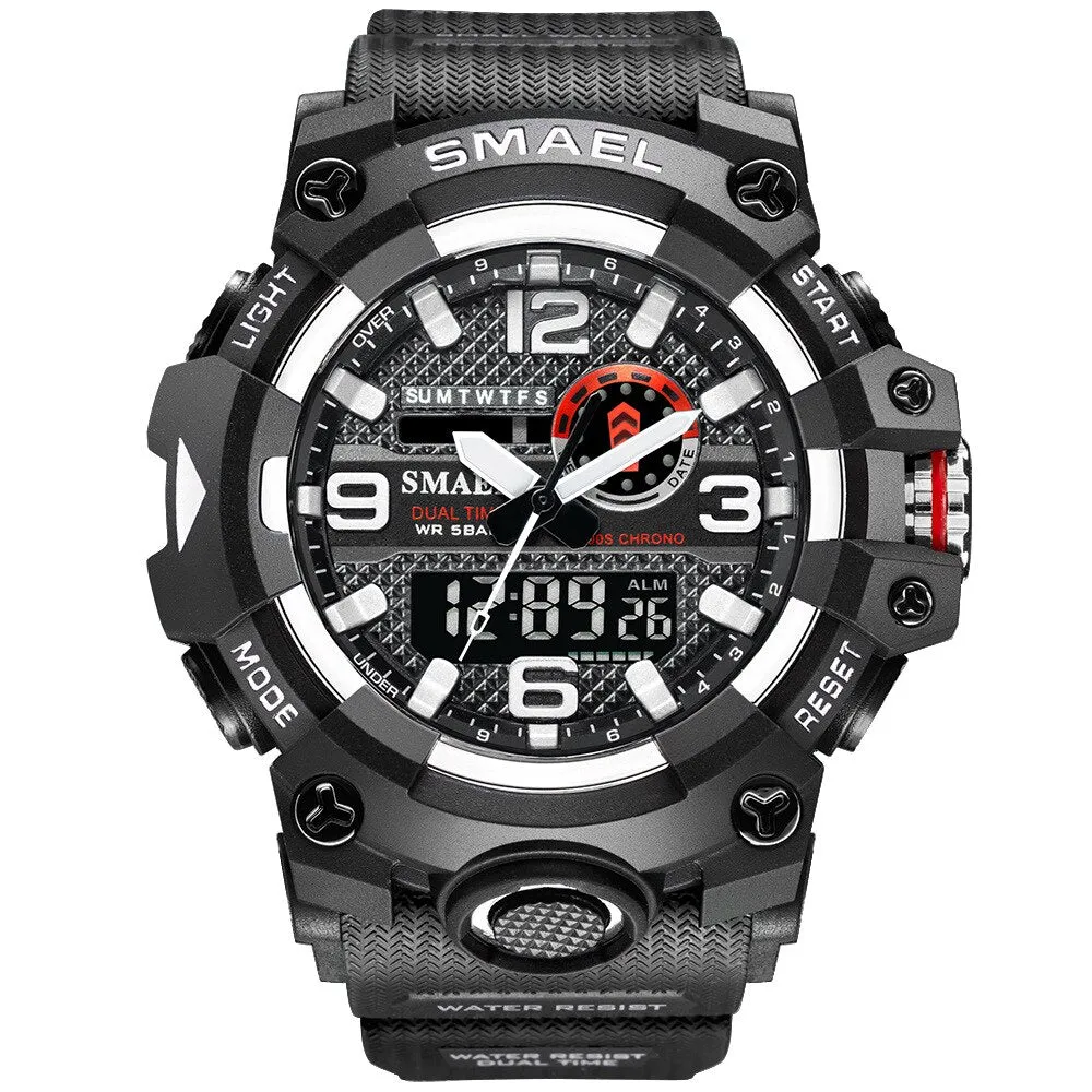 SMAEL Digital Men Military Watches Dual Time Waterproof Luxury Top Brand Watch Men&#39;s Sports LED Quartz Analog Wristwatches Male