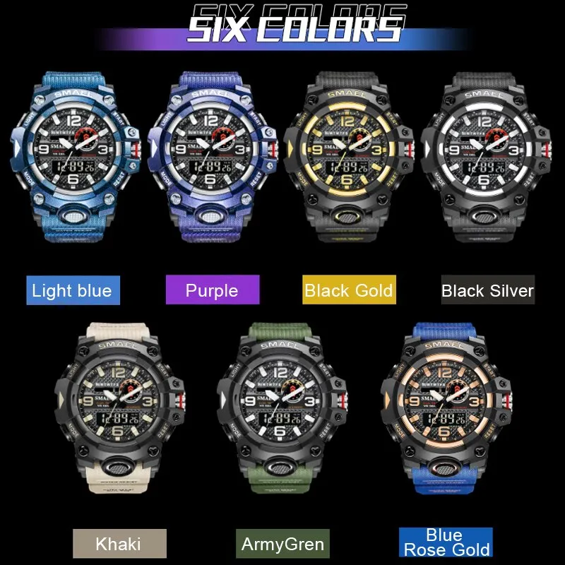 SMAEL Digital Men Military Watches Dual Time Waterproof Luxury Top Brand Watch Men&#39;s Sports LED Quartz Analog Wristwatches Male