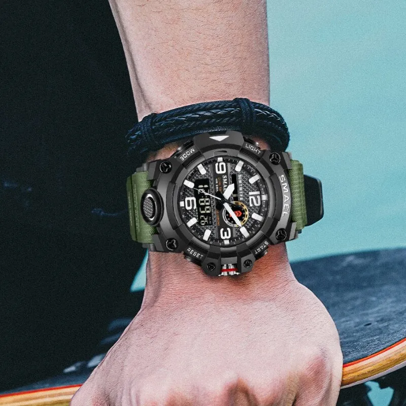 SMAEL Digital Men Military Watches Dual Time Waterproof Luxury Top Brand Watch Men&#39;s Sports LED Quartz Analog Wristwatches Male