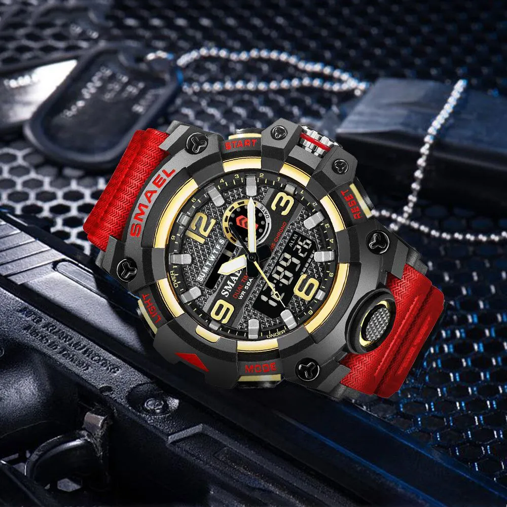 SMAEL Digital Men Military Watches Dual Time Waterproof Luxury Top Brand Watch Men&#39;s Sports LED Quartz Analog Wristwatches Male