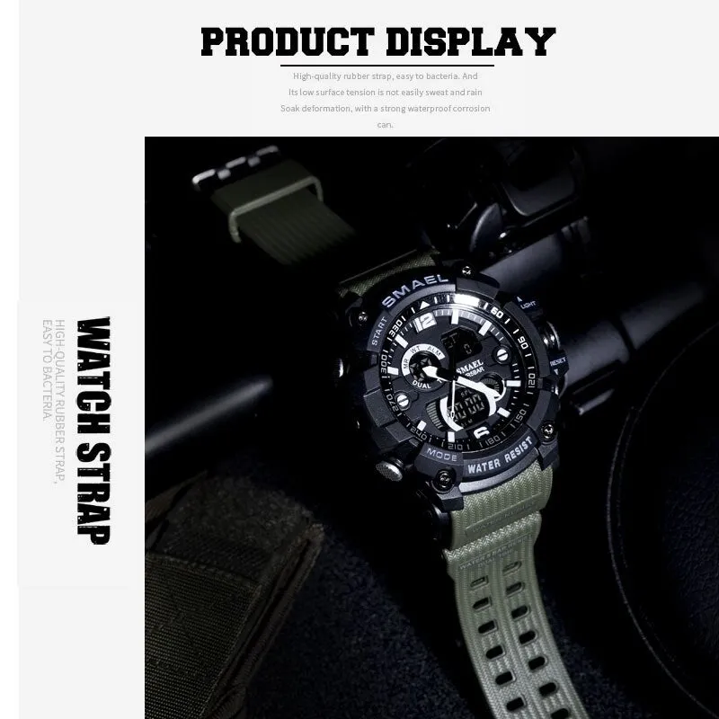 SMAEL Digital Watch for Men Sport Men Quartz Sports Watches Luxury Brand Cool LED Military Wristwatch Timer Male