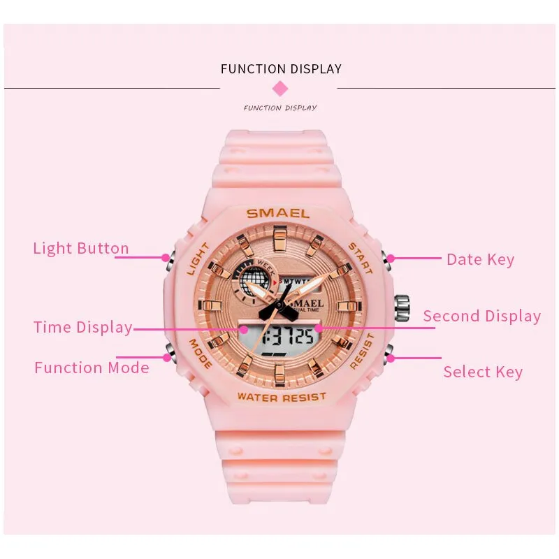 SMAEL Fashion Women Digital Watch Top Luxury Brands Sports Ladies Watches LED Quartz Small Dial Wrist Watch Relogio Feminino