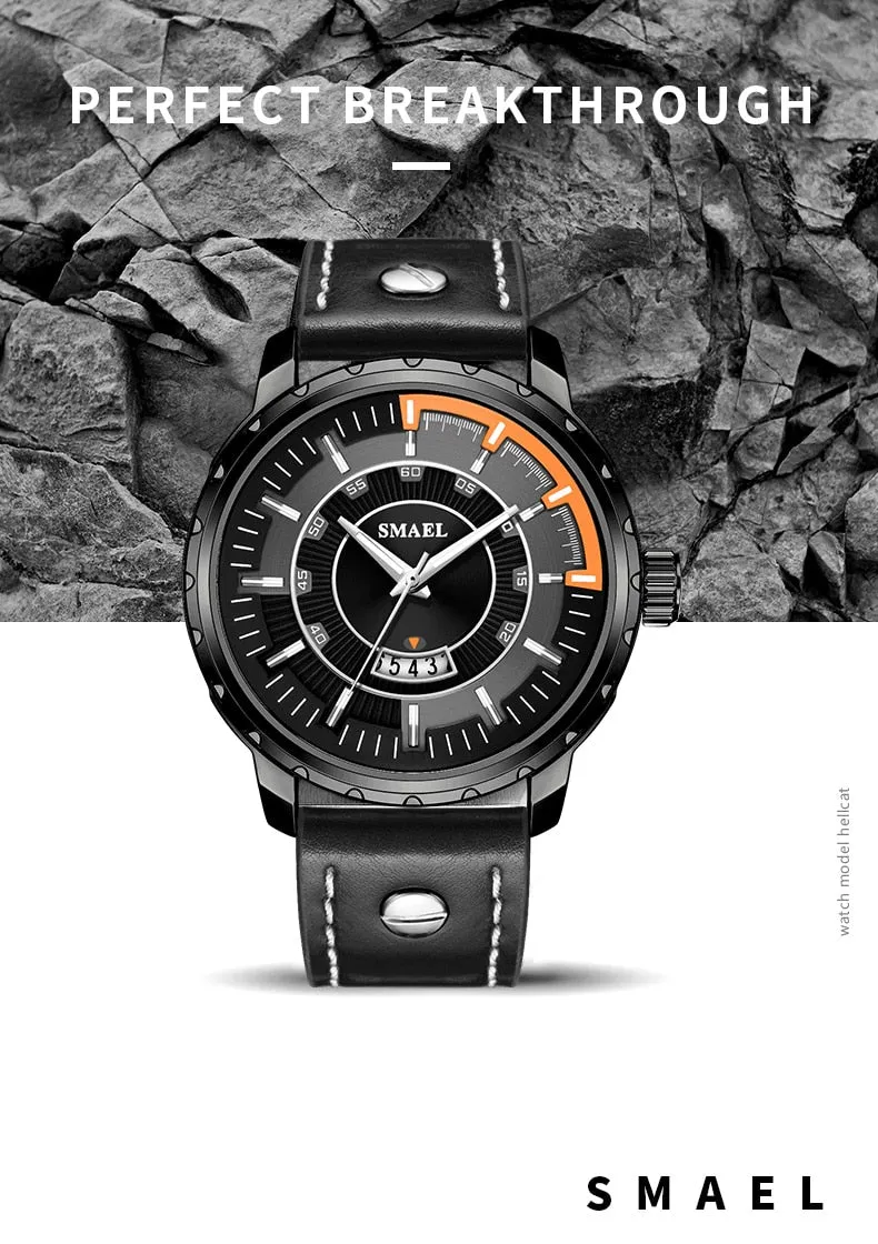 SMAEL Luxury Brand Mens Sport Watch Casual Leather Waterproof Quartz Watches Men Date Military Wristwatches relogio masculino