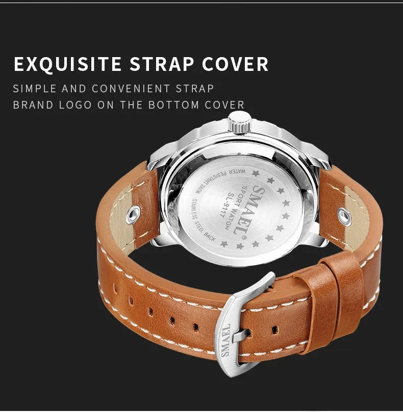 SMAEL Luxury Brand Mens Sport Watch Casual Leather Waterproof Quartz Watches Men Date Military Wristwatches relogio masculino