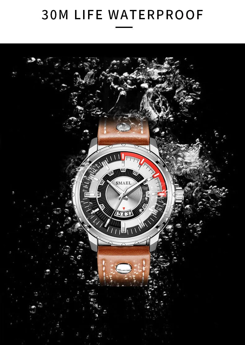 SMAEL Luxury Brand Mens Sport Watch Casual Leather Waterproof Quartz Watches Men Date Military Wristwatches relogio masculino
