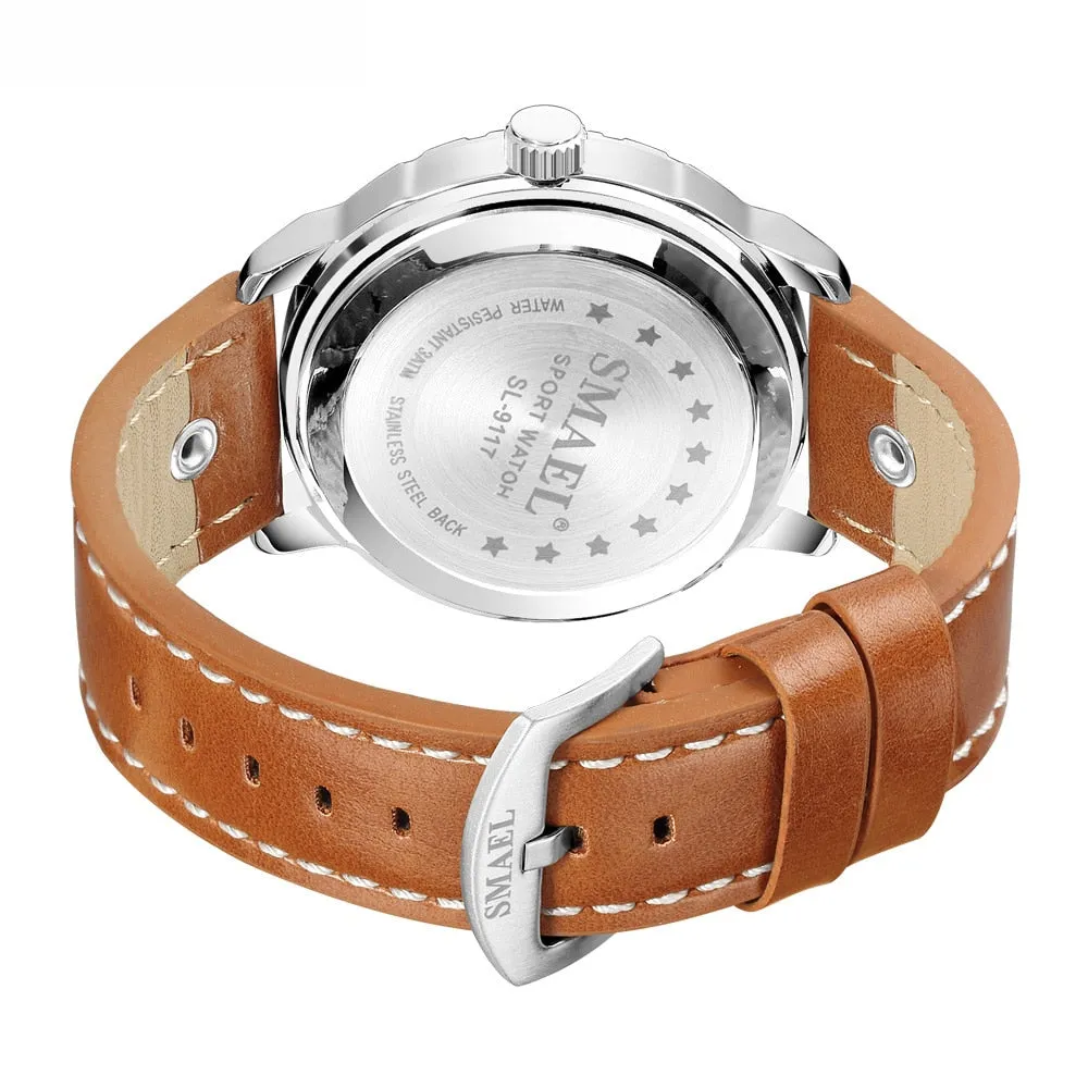 SMAEL Luxury Brand Mens Sport Watch Casual Leather Waterproof Quartz Watches Men Date Military Wristwatches relogio masculino