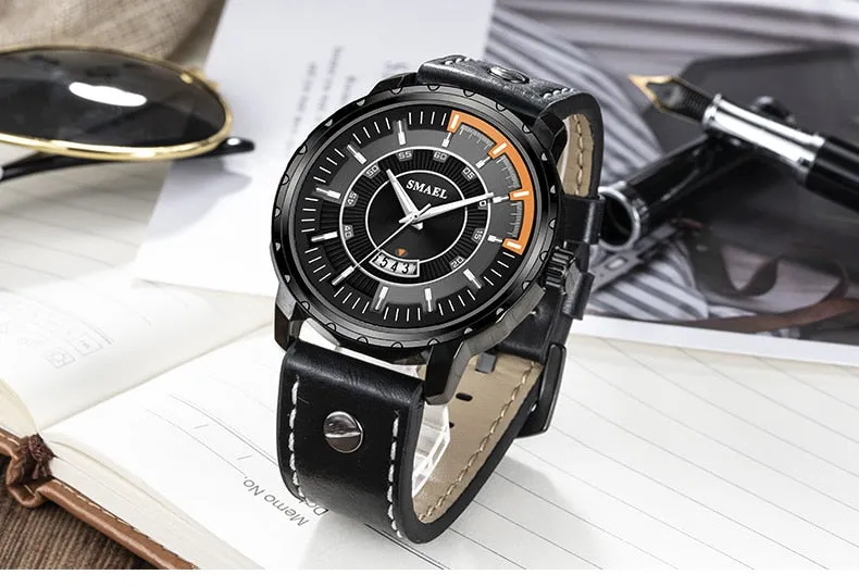 SMAEL Luxury Brand Mens Sport Watch Casual Leather Waterproof Quartz Watches Men Date Military Wristwatches relogio masculino