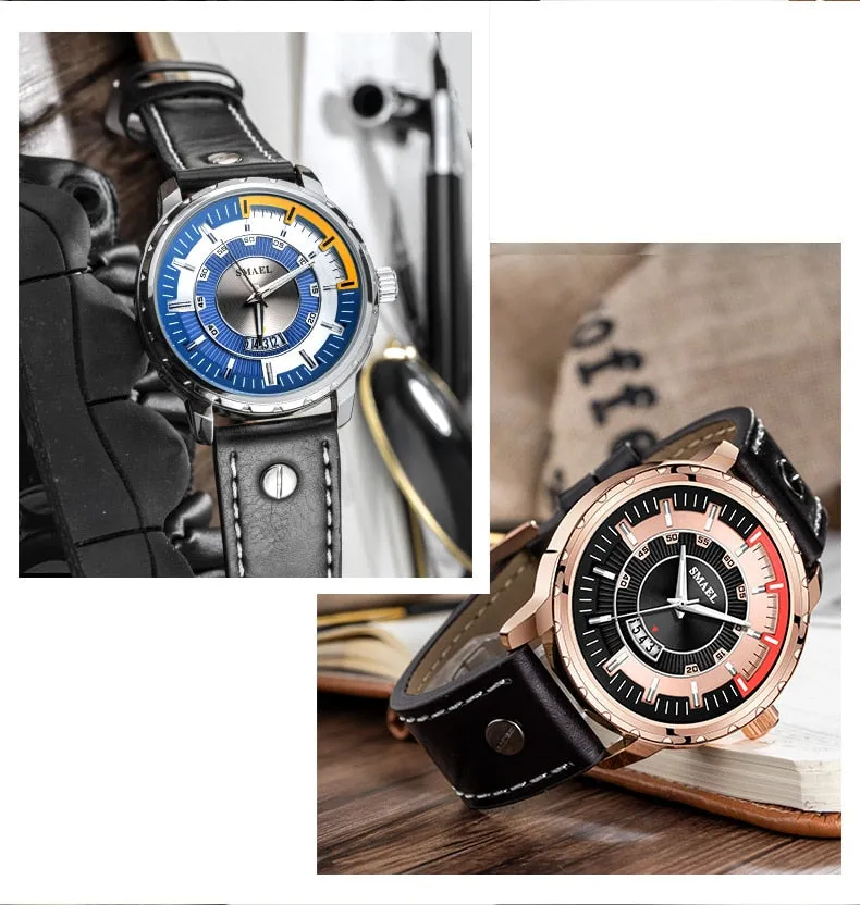 SMAEL Luxury Brand Mens Sport Watch Casual Leather Waterproof Quartz Watches Men Date Military Wristwatches relogio masculino