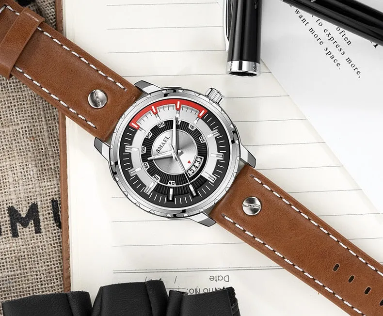 SMAEL Luxury Brand Mens Sport Watch Casual Leather Waterproof Quartz Watches Men Date Military Wristwatches relogio masculino
