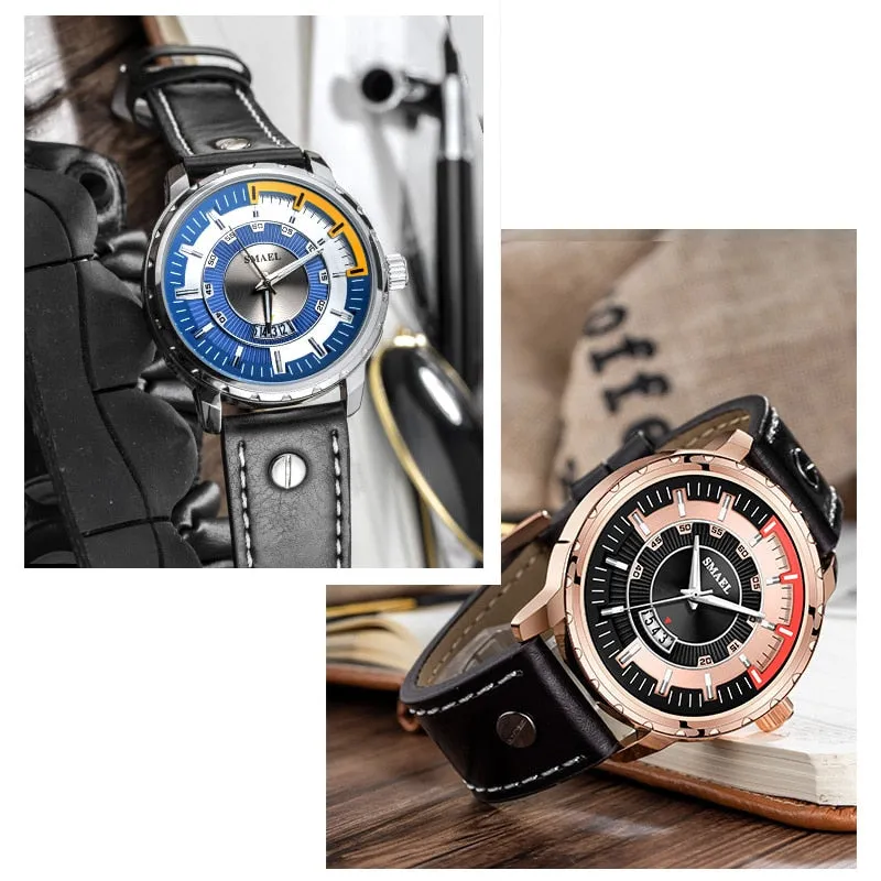 SMAEL Luxury Brand Mens Sport Watch Casual Leather Waterproof Quartz Watches Men Date Military Wristwatches relogio masculino
