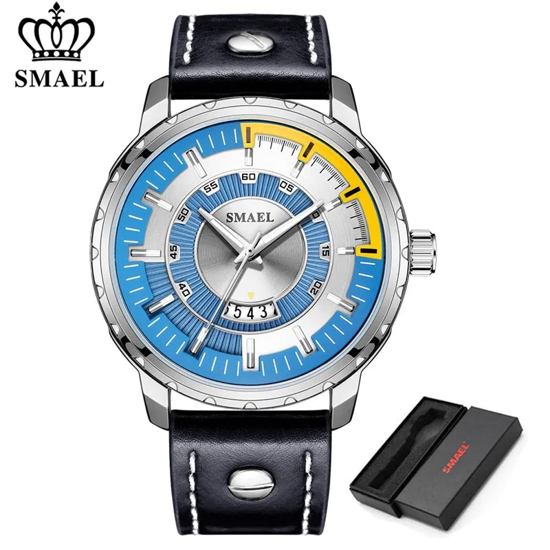 SMAEL Luxury Brand Mens Sport Watch Casual Leather Waterproof Quartz Watches Men Date Military Wristwatches relogio masculino