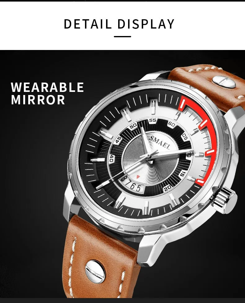 SMAEL Luxury Brand Mens Sport Watch Casual Leather Waterproof Quartz Watches Men Date Military Wristwatches relogio masculino