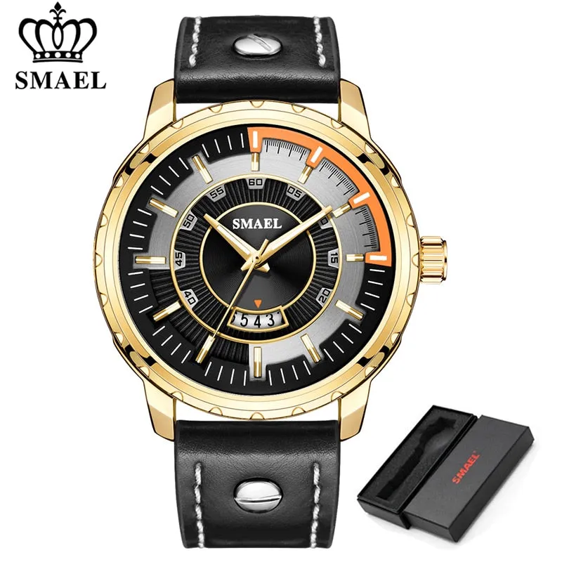 SMAEL Luxury Brand Mens Sport Watch Casual Leather Waterproof Quartz Watches Men Date Military Wristwatches relogio masculino