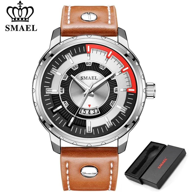 SMAEL Luxury Brand Mens Sport Watch Casual Leather Waterproof Quartz Watches Men Date Military Wristwatches relogio masculino