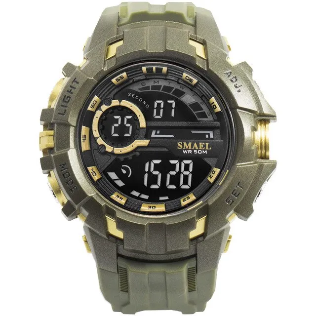 smael men LED digital clock wristwatches golden electronic big dial watches mens 50M waterproof outdoor sports watch military