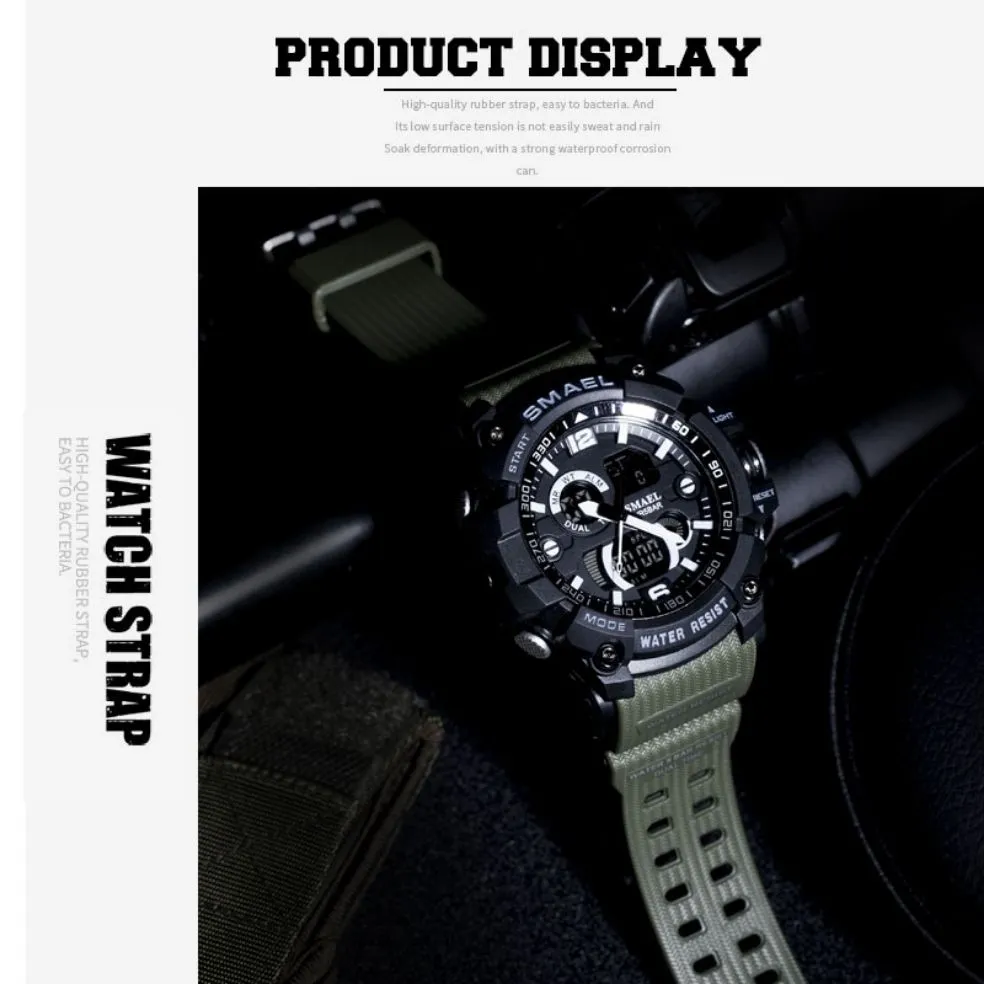 SMAEL Men Military Watch 50m Waterproof Wristwatch LED Quartz Clock Male relogios masculino 1617 Digital Sports Watches Men&#39;s