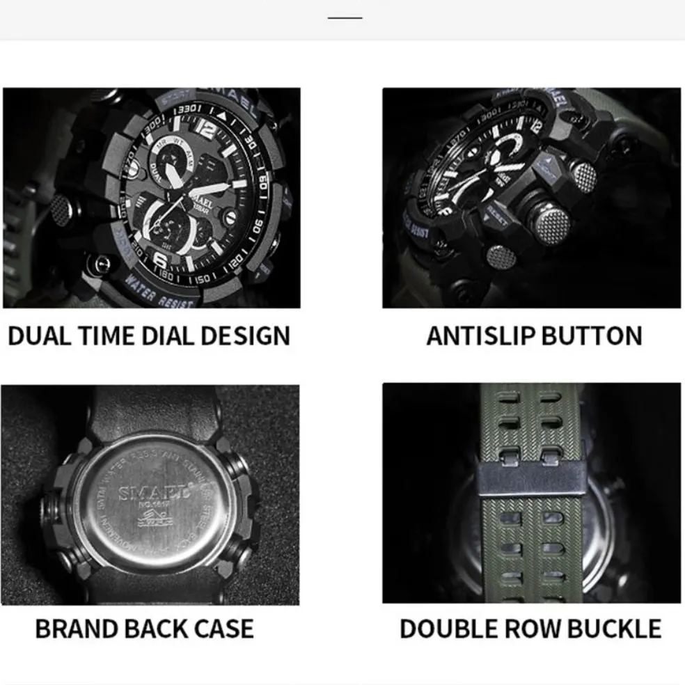 SMAEL Men Military Watch 50m Waterproof Wristwatch LED Quartz Clock Male relogios masculino 1617 Digital Sports Watches Men&#39;s